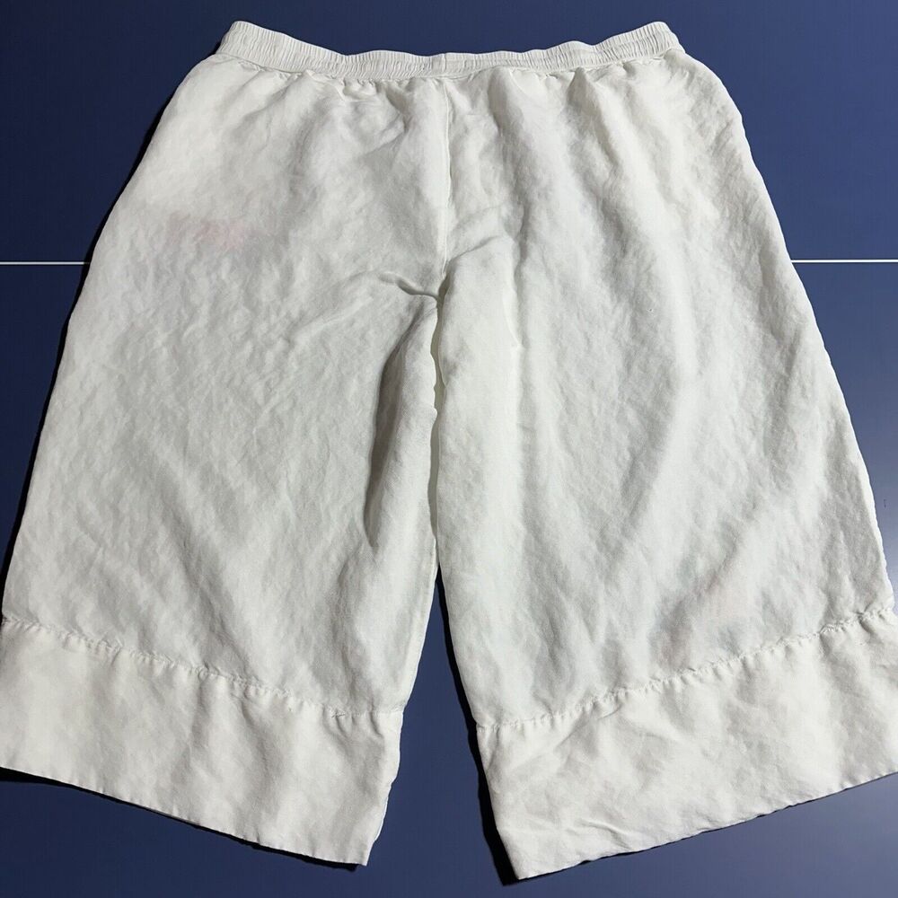Roaman’s Womens Linen Blend Capris Pants Size 32W White Embroidered Pull On - Picture 8 of 11